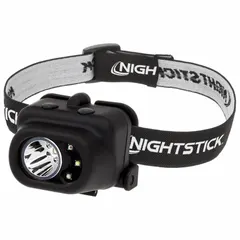 Hands-free headlamp delivering up to 210 lumens with a 93-meter beam distance and 25-hour runtime. Features five light outputs including flood, spot, and red modes for versatile illumination. Powered by three included AAA batteries. Suitable for maintenance, inspection, and outdoor tasks requiring focused or area lighting.