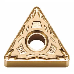 Triangle indexable turning insert made of CVD carbide, suitable for general turning, facing, and profiling operations on steel, stainless steel, and cast iron. Designed for medium to rough machining in industrial manufacturing.