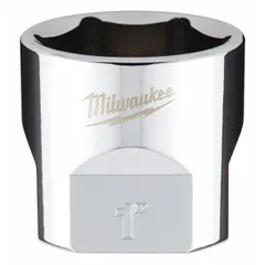 This MILWAUKEE standard-length anti-roll hand socket features a 3/8 in drive and 1 in SAE socket size with a 6-point design. The chrome finish resists corrosion, while the friction retention mechanism secures the socket on the drive tool. Its anti-roll geometry prevents the socket from rolling on sloped surfaces, making it suitable for tightening or loosening hex fasteners in general mechanical work.