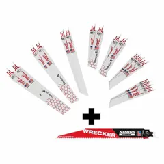 General purpose reciprocating saw blade with 14/18/24 teeth per inch, available in 6-inch and 9-inch lengths and 1-inch and 3/4-inch widths. Rigid design supports straight cuts in wood, metal, and plastic for demolition, construction, and maintenance tasks.