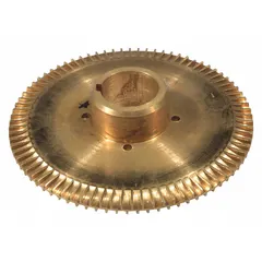 This bronze impeller is a replacement component for turbine pumps used in water transfer and circulation systems. It is constructed from bronze for corrosion resistance in aqueous environments. Compatible with specific pump models.