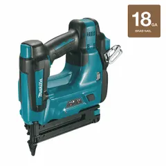 This cordless brad nailer drives 18-gauge brad nails with plastic strip collation at 0° angle. It features a combination operation mode for sequential or contact nailing. Suitable for finish carpentry, trim work, cabinetry, and light framing. Tool only, requires 18V LXT® battery.