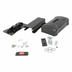 Mounting hardware kit for BFT Maxima Ultra 36 Barrier Opener System. Constructed from carbon steel with a black finish. Overall height of 4 inches. Used for securing and installing barrier openers in gate operator applications.