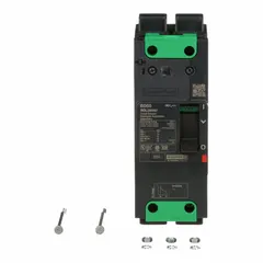 This 2-pole B-Frame molded case circuit breaker is rated 50 A with a maximum AIR rating of 25kA at 277/408V AC. It features fixed instantaneous trip and Everlink Lug terminals on both ends for secure wiring connections. Suitable for overcurrent protection in power distribution systems.