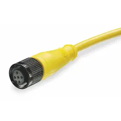 Single-ended cordset with a yellow PVC jacket for flexing applications. Features an M12 female straight connector on one end and bare wire on the other. Rated IP68 and NEMA 6P for protection against dust and water immersion. Suitable for connecting sensors or actuators in industrial automation and material handling equipment.