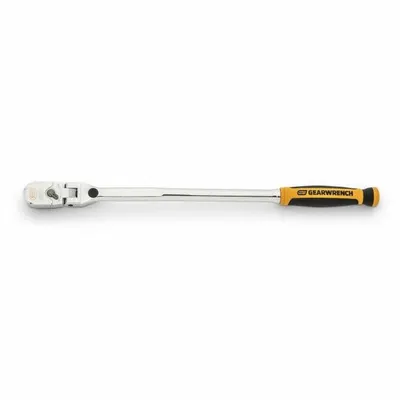 GEARWRENCH Hand Ratchet: Pear, Reversible, 15 1/2 in Overall Lg, Full Polish Chrome - Flex-Head Ratchets