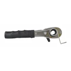 This upper ratchet assembly is a replacement part for hand trucks, constructed from plastic and steel with a black/silver finish. It includes mounting hardware for installation. Typical applications include securing loads during transport in warehouses, distribution centers, and industrial facilities.