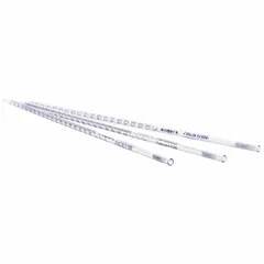 Sterile, non-pyrogenic borosilicate glass serological pipette with 2 mL capacity and 0.1 mL graduation increments. Designed for precise liquid measurement and transfer in laboratory applications such as cell culture, microbiology, and clinical diagnostics. Not individually wrapped.