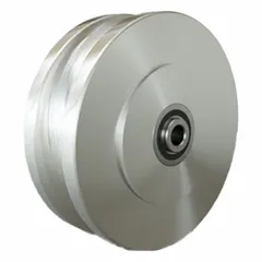 U-groove wheel with 6 in diameter and 3 in width, rated for 1,950 lb load capacity. Designed for 1/2 in axle size. Suitable for use on industrial track systems such as overhead cranes, conveyors, and material handling equipment.