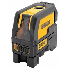 Red-beam laser level with electronic self-leveling, projecting 2 cross lines and 2 plumb dots. Accuracy of ±1/8 in @ 30 ft. Used for alignment, leveling, and layout tasks such as installing drop ceilings, cabinets, and electrical conduit.