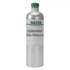 Disposable calibration gas mixture containing 20 ppm hydrogen cyanide (HCN) in nitrogen, with ±5% accuracy. Designed for calibrating all OEM gas detectors that sense hydrogen cyanide, verifying sensor accuracy and response before use in industrial safety applications such as chemical processing, mining, and firefighting.