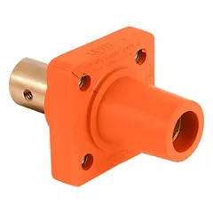 Female single pole receptacle with bus bar terminations. Features straight taper nose mating and half-round with tapped hole termination. Suitable for use in industrial power distribution systems, panelboards, and switchgear requiring secure bus bar connections.