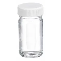 This 30 mL clear wide mouth round glass bottle is made from colorless soda lime glass. It features a 33-400 mm screw closure and a 34 mm body diameter. Supplied in a case of 48 bottles, it is not graduated and not pre-cleaned. Commonly used for storing and handling liquid reagents, samples, and media in laboratory settings.