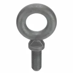 This machinery eye bolt with shoulder is a steel, galvanized lifting component used in rigging and material handling to attach slings, hooks, or cables to heavy loads. The shoulder provides a stable bearing surface for angular pulls. Thread size is 5/8"-11 with a 1 3/4 in thread length. Nut not included. Made in USA.