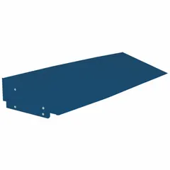 This slope-top component is designed for 36 in wide standard lockers. Made of steel with a powder-coated blue finish, it measures 36 in x 12 in x 4 in. The sloped surface helps prevent debris accumulation on locker tops, commonly used in schools, gyms, and industrial changing rooms.