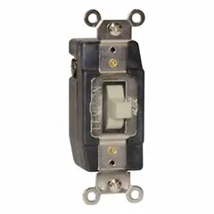 This toggle wall switch is a Single Pole/Double Throw, momentary type rated for 24V AC/DC and 3 A. It is non-illuminated and comes in an Ivory finish. Commonly used for low-voltage control applications such as signaling, relay activation, or pilot-duty circuits in commercial and industrial settings.