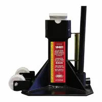 Pin-locking hand-lifted jack stands with 22-ton load capacity and 20-inch maximum extended height. Square steel base and flat V saddle provide stable support for heavy vehicle and equipment maintenance. Sold as a pair