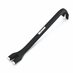 This double end nail puller features two nail slots and an offset end angle for improved leverage. With an 11-inch overall length, it is suited for removing nails from wood or other materials in construction and maintenance tasks.