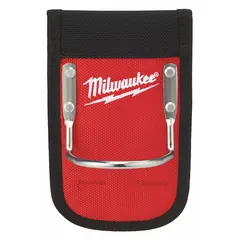 Nylon tool holster accessory designed to attach to standard work belts. Securely holds a hammer shaft for quick access, keeping hands free for other tasks. Suitable for construction and general job site use.