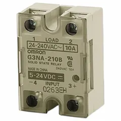Surface-mounted solid state relay with photocoupler isolation for DC switching. Screw mounting and screw electrical connection. Output voltage 4 to 220V DC, max output current 10 A (4.0 A without heat sink), input current 5 mA. Suitable for industrial automation and process control applications requiring reliable DC load switching.
