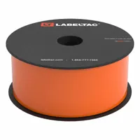 Continuous thermal transfer label roll for industrial labeling. Vinyl construction with orange gloss finish, rated for indoor and outdoor use. Compatible with LabelTac 4 printer series. Used for pipe marking, safety signs, and equipment identification