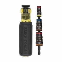 This combination multi-bit screw and nut driver has a 10 1/4-inch overall length and a magnetic tip. It includes #0, #1, #2, #3 Phillips; 1/4, 3/16-inch slotted; #1, #2 square; T10, T15, T20, T25 TORX; #2 combo; and 1/4, 5/16, 3/8, 7/16, 1/2, 9/16-inch nut drivers. Suitable for driving a variety of fasteners in electrical, construction, and maintenance applications.