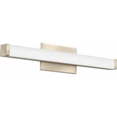 Surface-mount LED vanity light with brushed nickel finish. Delivers 1550 lumens at 27W, selectable color temperature (3000K/3500K/4000K), and operates on 120-277V AC. Dimmable for adjustable brightness. Suitable for bathroom mirrors, dressing areas, and grooming stations.