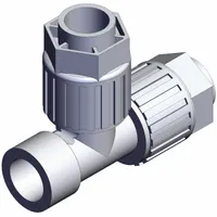 PFA compression tube fitting with Compression x Compression x NPT connections. Accommodates 3/4 in OD tube on both compression ends and a 1/2 in NPT pipe thread. Complies with RoHS6 and RoHS10 standards. Suitable for high-purity fluid handling in applications requiring chemical resistance and leak-free connections