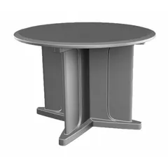 This 48-inch diameter round table features a gray polyethylene construction and accepts ballast for stability. It meets ISO 22196 standards and has no game top. Suitable for break rooms, cafeterias, and outdoor seating areas.