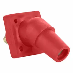 Female single pole receptacle with angled taper nose mating and threaded stud termination. Rated for 600V AC/600V DC. Suitable for industrial power distribution in switchgear, panel boards, and heavy equipment connections.