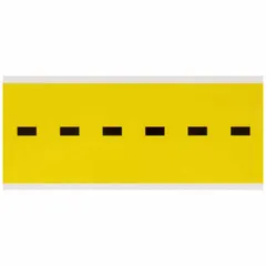 Individual character die-cut from non-reflective vinyl with a yellow background and black Gothic dash (-). Suitable for indoor facility identification and labeling where custom signage is needed. Not self-spacing or aligning.