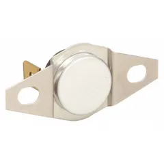 This manual rollout safety switch is a replacement part for HVACR heaters and heat exchangers. It is compatible with manufacturer model number GG045 and fits types 2RYU7, 2RYU8, 2RYU9, 2RYV5, 2RYV6, and 2RYV7. The switch detects flame rollout and interrupts power to prevent fire hazards in gas-fired heating equipment.