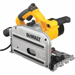 Corded track saw with 6-1/2 in blade diameter, cutting depth up to 2-1/8 in at 0°, and bevel range from 0° to 47°. Designed for precise straight cuts in wood, plywood, and composite materials for cabinetry, flooring, and framing. Track not included.