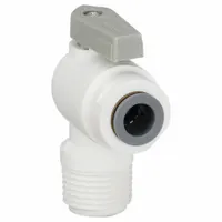PARKER Manual Two-Way Ball Valve: 3/8 in, Polypropylene, Angle, Push x FNPT, Full Port Ball Port (MPN LFPP6VME8)