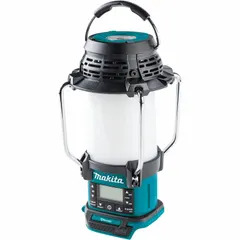 The MAKITA XRM13 is a hanging cordless radio and lantern that provides LED lighting and audio playback. It operates on the 18V LXT battery platform (battery and charger sold separately), making it portable for use in workshops, construction sites, and outdoor work areas.