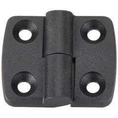 This captive lift-off hinge is made of black polyamide and designed for 8 mm slot width. It features a 6.6 mm mounting hole and is part of the 30 Series. Typical applications include industrial enclosures and machinery where removable doors or panels are needed for maintenance access.