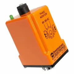 Socket-mounted phase monitor relay from the SLA Series. Monitors phase sequence to protect three-phase equipment. Input voltage range: 190 to 270V AC. Suitable for industrial control panels and motor protection applications.