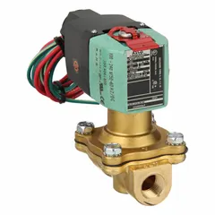 This 2-way/2-position normally open solenoid valve is designed for on/off control of liquids or gases in industrial automation, water treatment, and process control systems. It features a 3/8 in pipe size, operates on 100 to 240V AC/DC, and has a watertight enclosure suitable for washdown or outdoor environments.