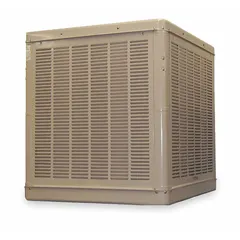 This multiple-inlet residential ducted evaporative cooler operates on 230V AC and measures 42 7/16 in x 39 in x 39 in with a 2 in pad thickness. It includes a drive package that requires assembly. Typical applications include cooling homes, workshops, and warehouses in dry climates where ventilation is available.