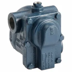 Cast iron in-line float and thermostatic steam trap with 1 in FNPT connections. Maximum capacity 1,100 lb/hr, maximum pressure 175 psi, maximum temperature 377°F. Stainless steel float. Designed for horizontal installation. Used to automatically drain condensate from steam lines while preventing steam loss.