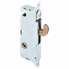 This sliding door lock from PRIME-LINE is designed for securing sliding doors in commercial and industrial applications. It measures 1-1/8 inches in length, 1/2 inch in width, and 3-11/16 inches in height. The lock provides a simple latching mechanism to keep sliding doors closed.
