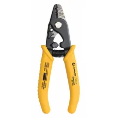 Manual fiber optic stripper with multi-slot jaw for stripping outer jackets from fiber optic cables. Stripping capacity 600 to 900 micron. Plastic body with safety lock and cushion grip. Used in telecom, data center, and network installations for precision jacket removal without fiber damage.
