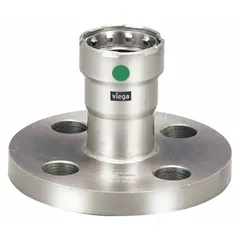 Press-fit flange for joining stainless steel pipe in potable water systems. Features EPDM seals and is rated for a maximum operating pressure of 200 psi. Suitable for commercial and industrial plumbing applications.