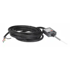 This rod wobble-stick limit switch features a wobble-stick actuator and two mounting holes for installation. It is equipped with a 9.8 ft cable (4-wire, 18 AWG, SJT) for electrical connection. Used in industrial automation to detect the presence or position of moving machinery parts, such as on conveyors, packaging equipment, and assembly lines.