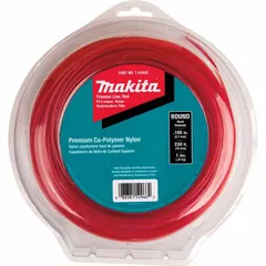 Round string trimmer line made from co-polymer nylon. Diameter of 0.105 inches and overall length of 230 feet. Red color. Compatible with trimmer heads. Used for cutting grass and weeds in residential and commercial landscaping.