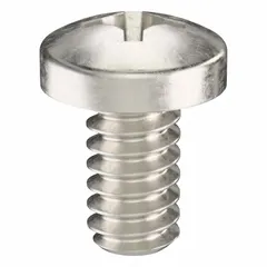 These #6-32 pan head machine screws are 1/4 inch long, made from 18-8 stainless steel with a plain finish, and feature a Phillips drive with #2 drive size. They are used for fastening components in machinery, electrical enclosures, and assemblies where a low-profile, non-countersunk head is required. The 18-8 stainless steel provides corrosion resistance for industrial and outdoor applications. Supplied in a 50-pack.