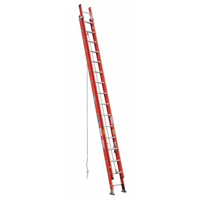 WERNER Extension Ladder: 32 ft Ladder Size, Fiberglass, 300 lb Load Capacity, 72 lb Wt - Non-Conductive Fiberglass Extension Ladders