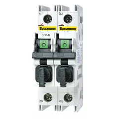 Two-pole midget fuse block rated for 240 V AC, designed for DIN rail mounting with box lug termination. Used to safely hold and connect midget fuses in industrial control panels, motor control centers, and power distribution systems.