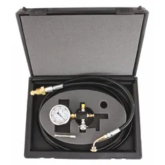 Hydraulic accumulator charging and gauging kit with a 305-32 UNS connection. Includes a pressure gauge for monitoring nitrogen pre-charge. Used for charging and gauging bladder and piston accumulators in hydraulic systems.
