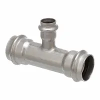 This VIEGA PROPRESS crimp tee fitting is used to create branch connections in potable water stainless steel piping systems. It features a rubber seal and is sized 1 in CTS x 1 in CTS x 1/2 in CTS. Suitable for commercial and industrial plumbing applications